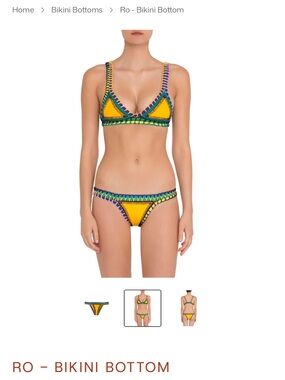 NWT KIINI Ro Yellow Bikini Bottom with Multicolor Crochet Trim MEDIUM